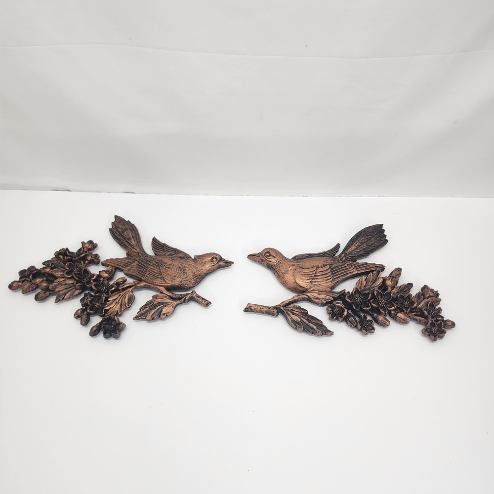 Vintage 1967 Dart Syroco Copper Bird Dogwood Wall Plaques 7037 7038 Pair